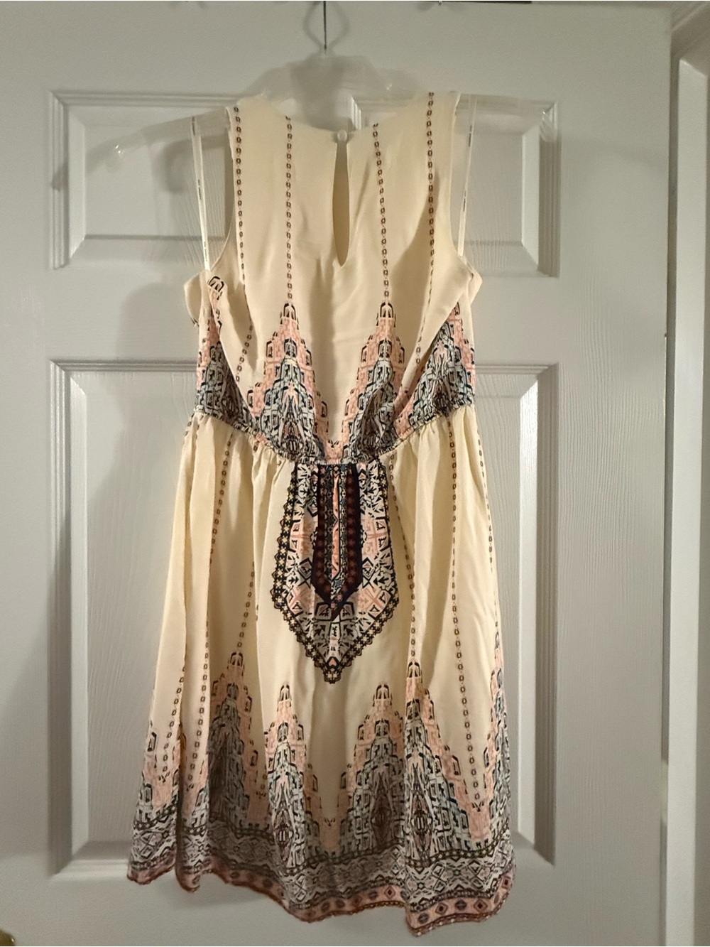 Cream Boho Print Sleeveless Fit & Flare Dress Blu Pepper Chic Festival Dress - Picture 6 of 6